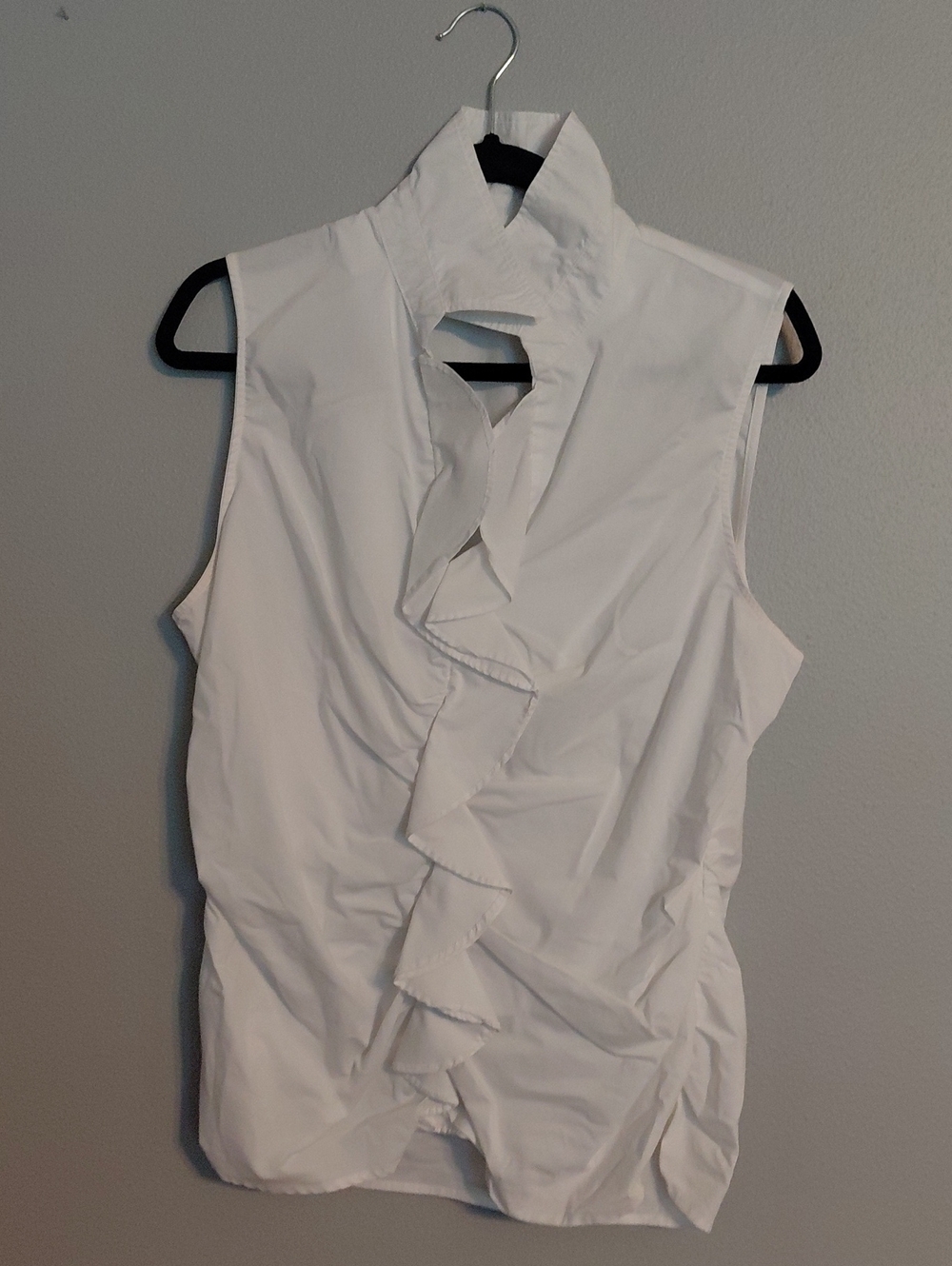 New York & Company White Sleeveless Ruffle-Front Blouse